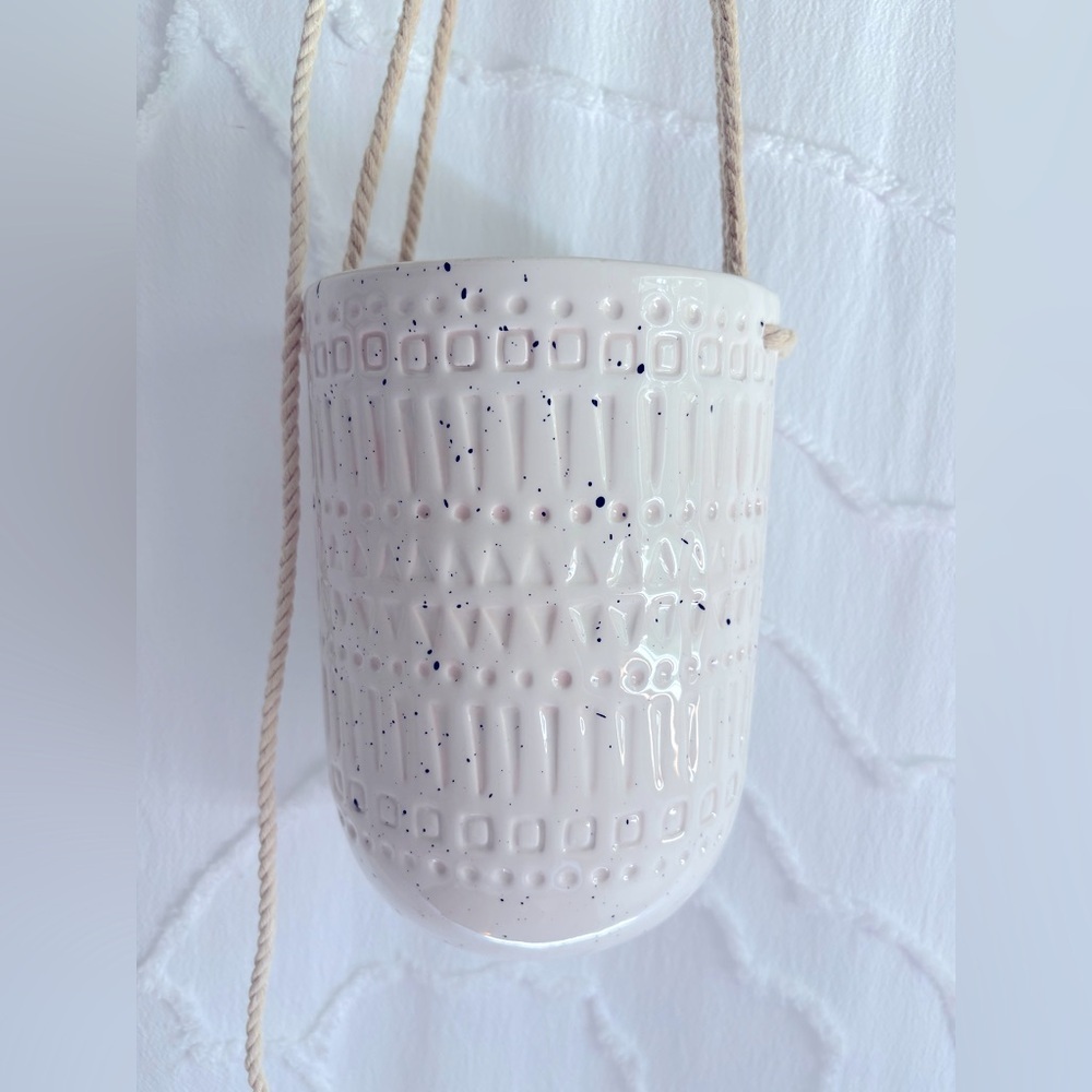 Large White Aztec Ceramic Hanging Planter - Picture 2 of 3